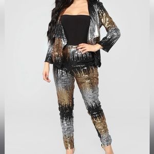 NEVER WORN Fashion Nova Electric City Sequin Pant Set - Black/Multi